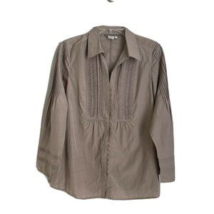 Isabella Bird Beige Silk Blend Long Sleeve Pleated Button Down Top
